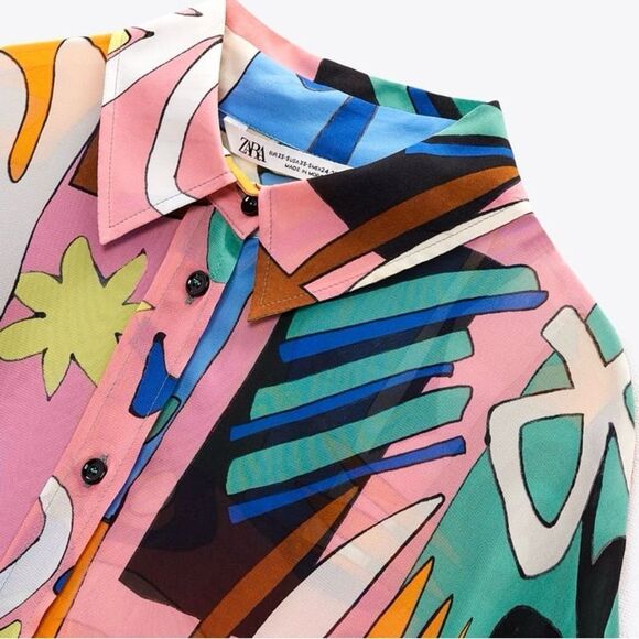 ZARA Top Flowy Printed Blouse Size XS-S & M-L BLOGGER FAVORITE • NEW WITH TAGS • - Picture 6 of 14